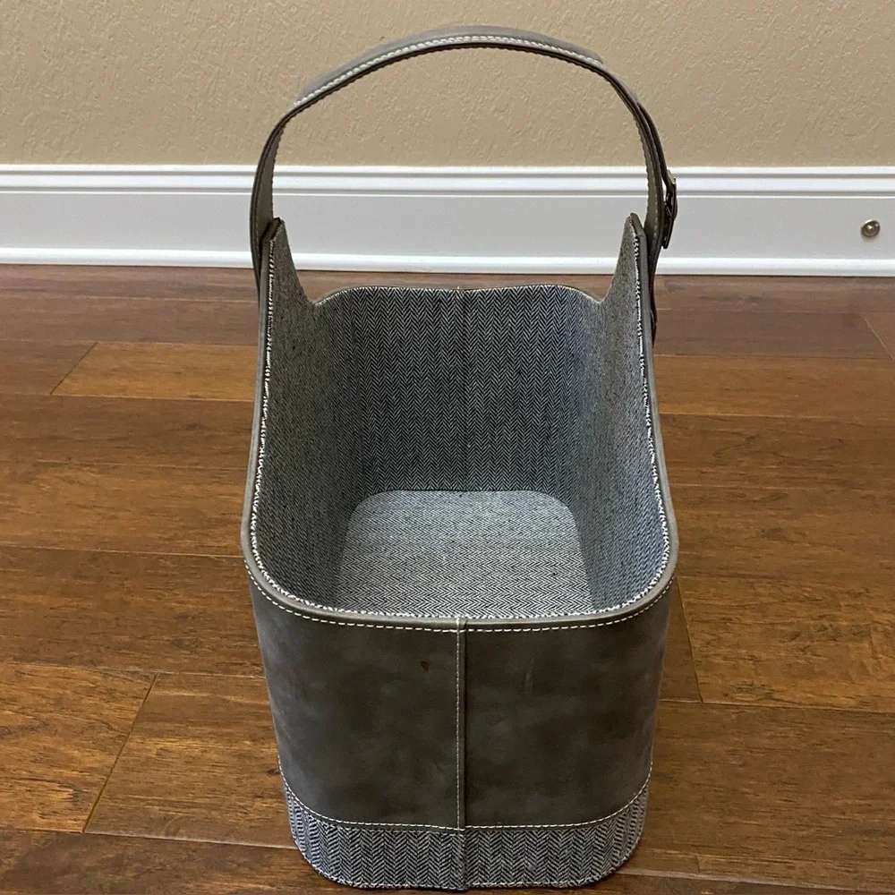 Gray Faux Leather Tweed Magazine Holder Storage Bin Basket Home Decor